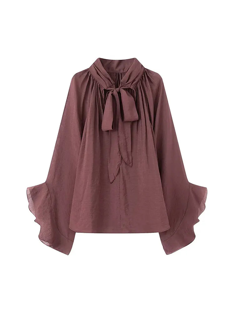 NLZGMSJ Bow DecorationLoose Long Sleeved Blouses For Women New Fashion Ruffle Edge Shirts and Blouses Woman Top
