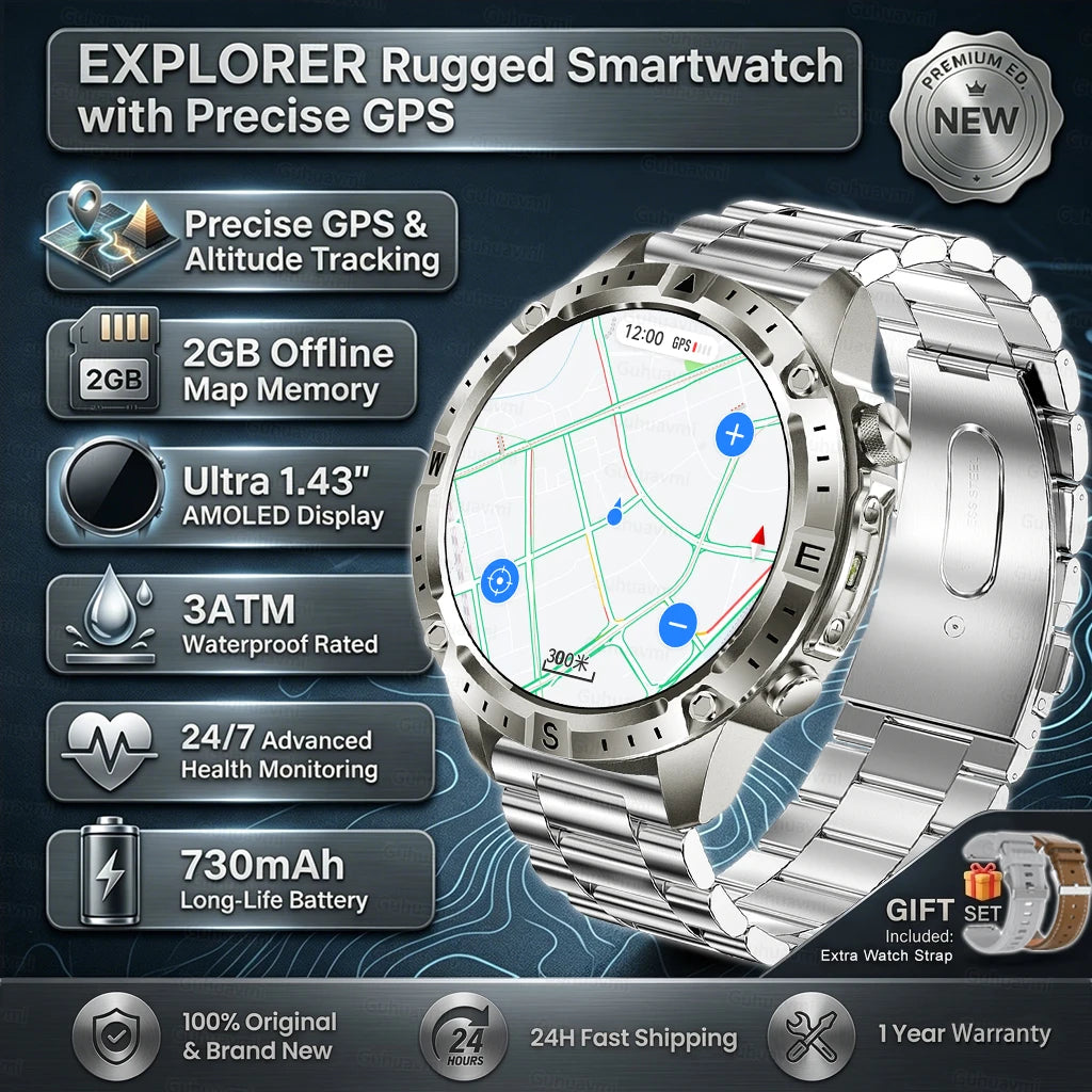 Smart Watch for Men GPS Offline Maps 2G ROM 10ATM Waterproof Heart Rate Diving Skiing Hiking Rugged Durable Smartwatch Men Women