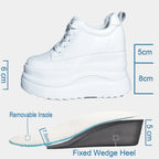 Fujin 13cm 2025 Genuine Leather Platform Wedge Flats Shoes Chunky Sneaker Casual Comfy High Brand Fall Autumn Walking Shoes
