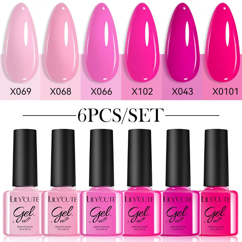 LILYCUTE 6PCS Gel Nail Polish Set Summer Neon Nail Gel Kits For DIY Nail Vernis Semi Permanent UV Lamp Gellak Nail Varnish Set