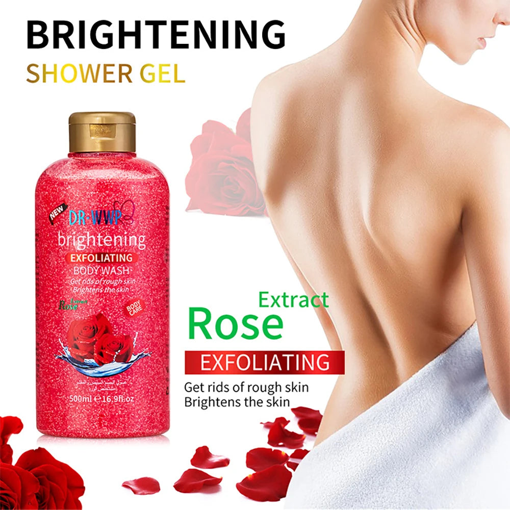500ml Rose Kojic Acid Lavender Shower Gel Deep Cleansing Brighten Skin Scrub Body Wash Exfoliator Body Care Fragrance Skincare