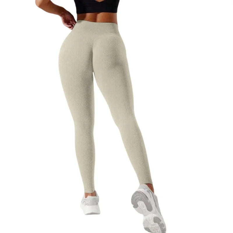 Women's High-Waisted Seamless Leggings, Quick-Dry Breathable Fabric, Four-Way Stretch Sporty Style for Yoga Cycling Running
