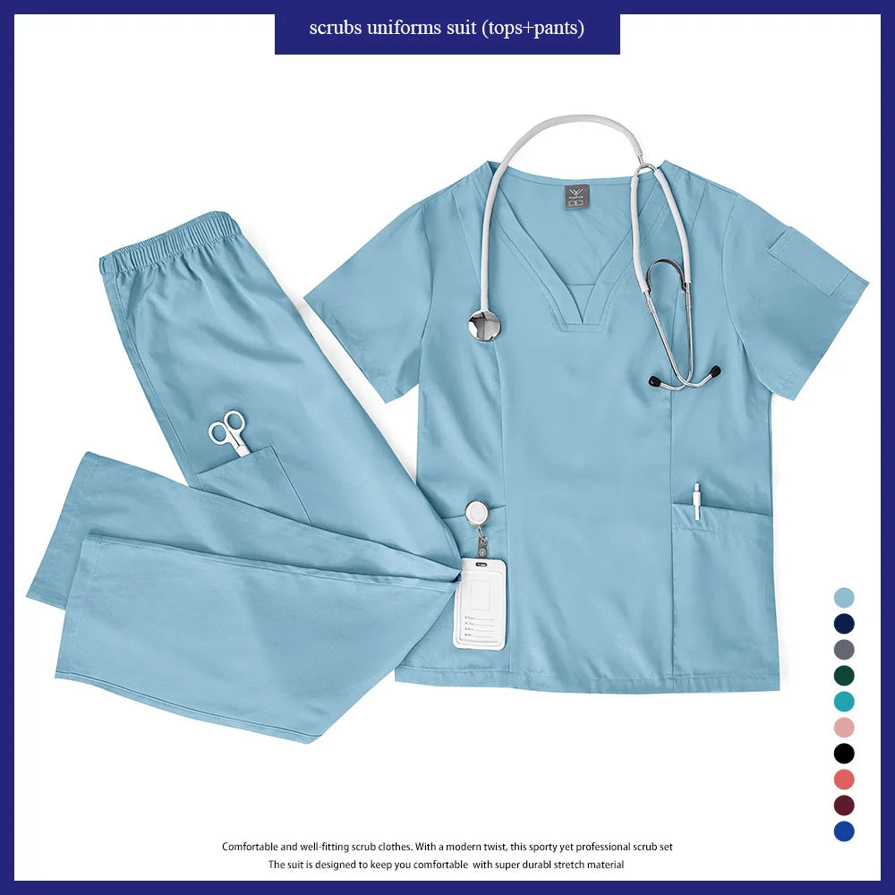 Niaahinn Scrubs Uniforms Sets Wholesale Medical Scrub Stretch Suit Healthcare Nursing Uniform Unisex Surgical Uniforms Woman Men