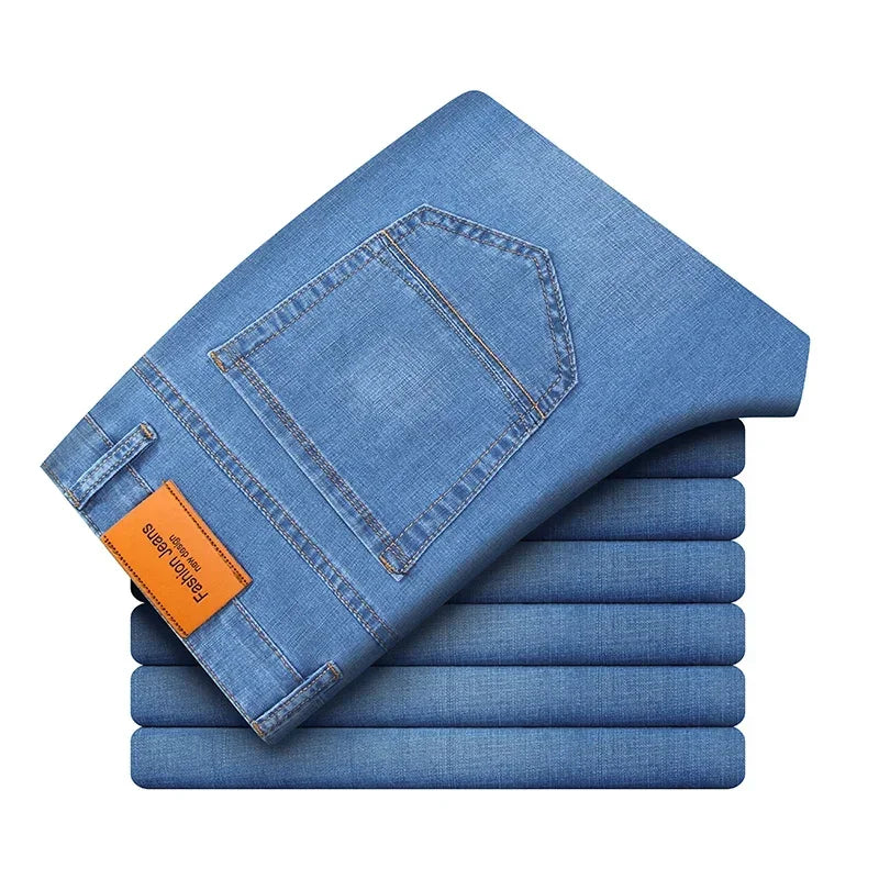Man Pants Office Business Jeans Men Classic Blue Black Cotton Stretch Straight Denim Pants Male Brand Trousers Ürün ana görseli