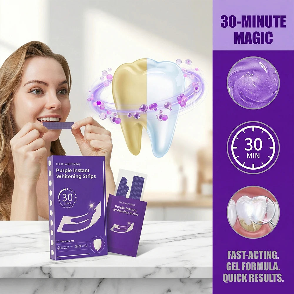 Teeth Whitening Strips Cleaning Dental Yellow Plaque Stains Removal Bleacher Restore Bright Tooth Oral Hygiene Care Stickers Gel Ürün ana görseli