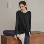Loose, quick-drying sport tops, women's long-sleeved T-shirts, yoga wear, breathable running and fitness wear, slimming
