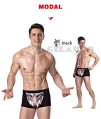Men's Unique 3D Printed Wolf Eagle Head Flat Angle Pants Mid-waist Boxer Shorts Breathable Knitted Modal Fabric