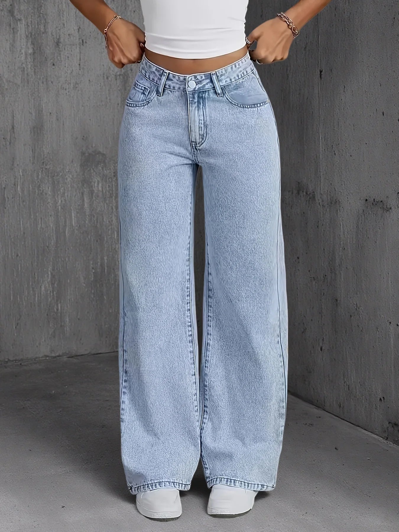 Jeans For Woman Y2k Clothes Light Blue Wide Leg Denim Pants Loose Fashion Simple Stretch Free Four Seasons Popular Casual Main image