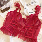 Hot Sale French Sexy Lingerie Set for Women Ultra Thin See Through Bra Panty Set Embroidery Lace Shaping Camisole Underwear Set