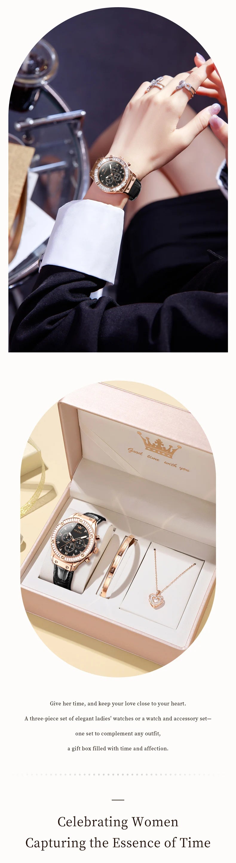 OLEVS 9978 Womens Watch Multifunctional Quartz Watch Waterproof Luminous Leather Strap Elegant Fashion Watches For Woman Gifts