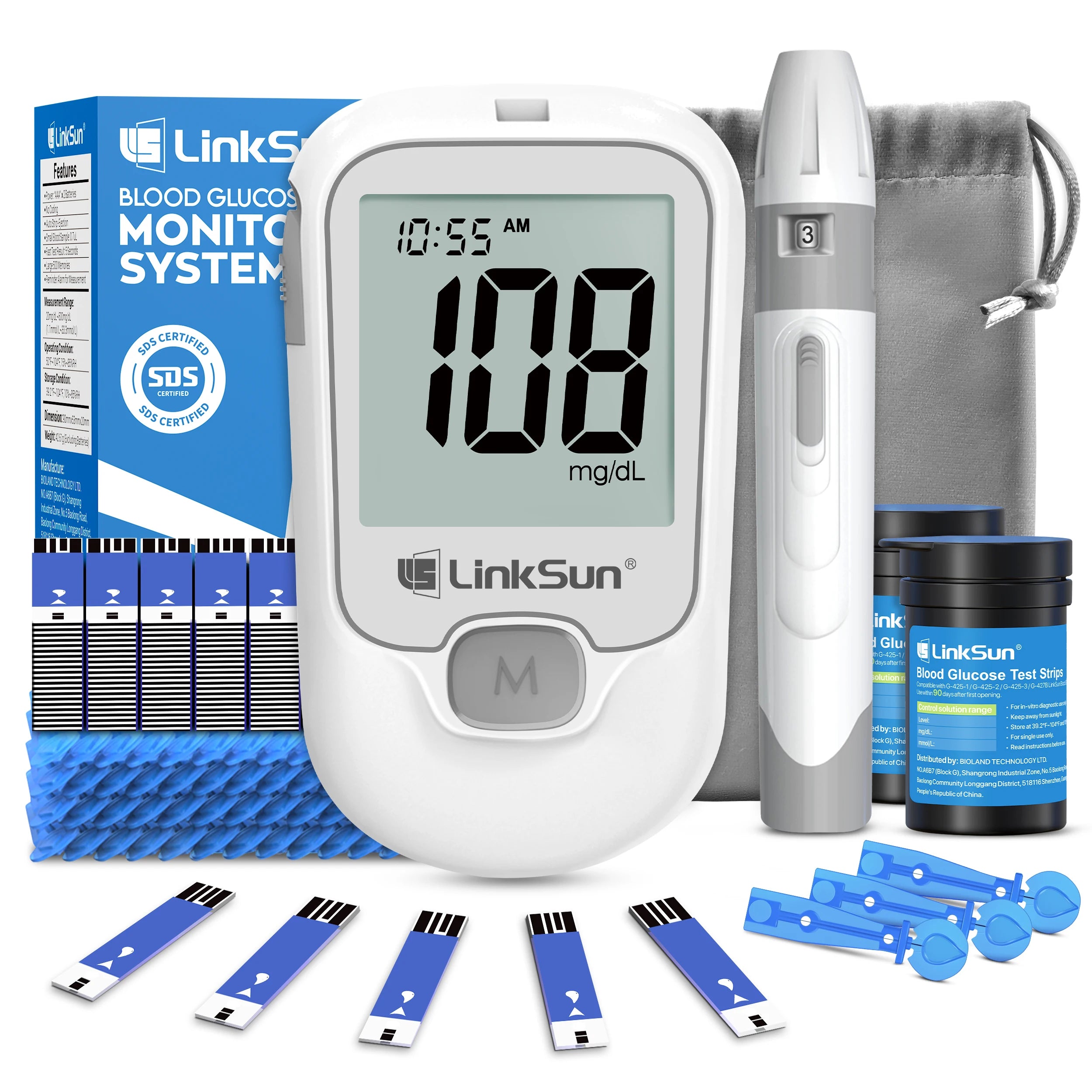 LinkSun G-425-1 Blood Glucose Meter Kit 50/100pcs Test Strips Lancets for Diabetes Monitor Digital Glucometer Blood Sugar Meter Main image