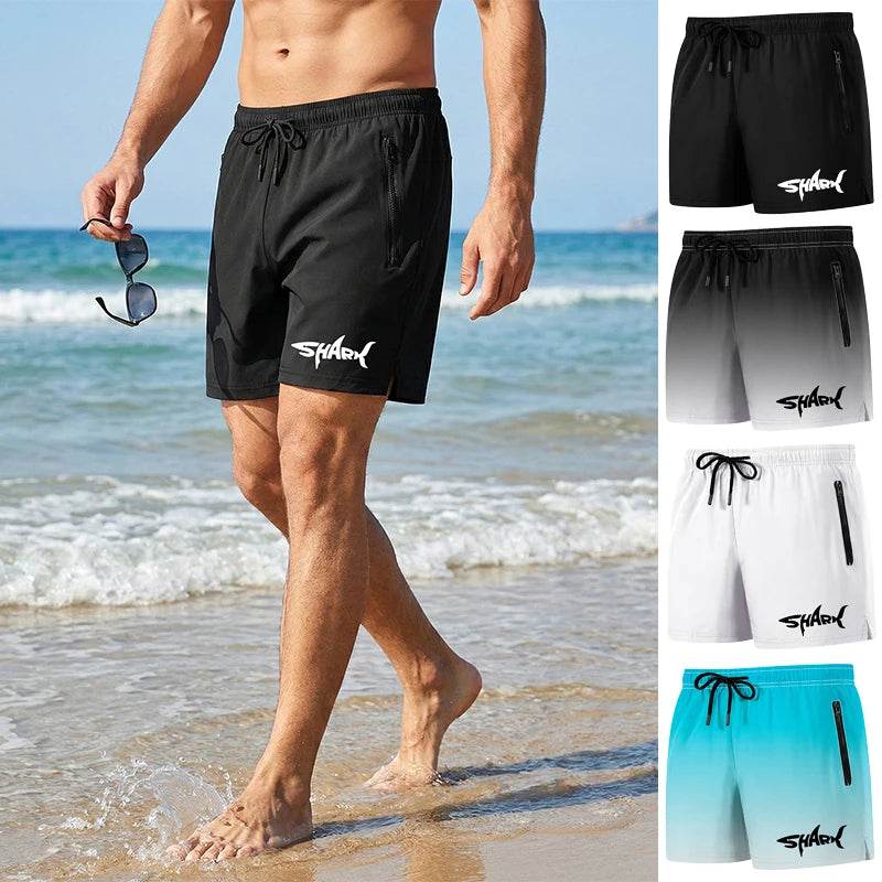 Shark Graphic Men's Board Shorts Summer Casual Beach Shorts with Mesh Liner Zipper Pockets Quick Dry Swim Trunks Bathing Suit Ürün ana görseli