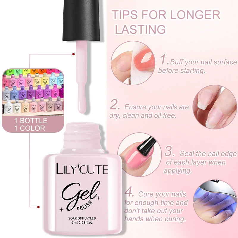 LILYCUTE Nail Gel Polish Set Pink Green Spring DIY Nail Art Design Long Lasting Soak Off UV Gel Manicure Painting Gel Vernis Kit