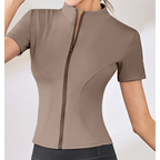 Slim Fit Short Sleeve Yoga Shirt Women's Stand Collar Zipper Jacket High End Running Sport Fitness Top