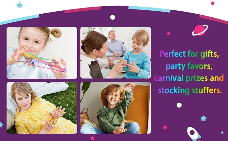 Rainbow Cats Cradle String 1.6M/63 Inch Long Rainbow Colourful Finger Rope Chinese Finger String Games Toy for Kids