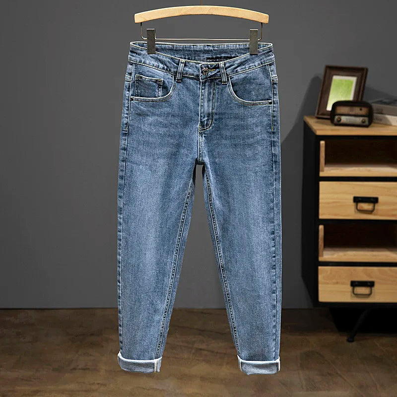 Nine-Point Pants Men's 2025 New Spring Autumn Fashion Casual Denim Trousers Cotton Slim Jeans  Blue Male Clothing Brand Clothing Ürün ana görseli