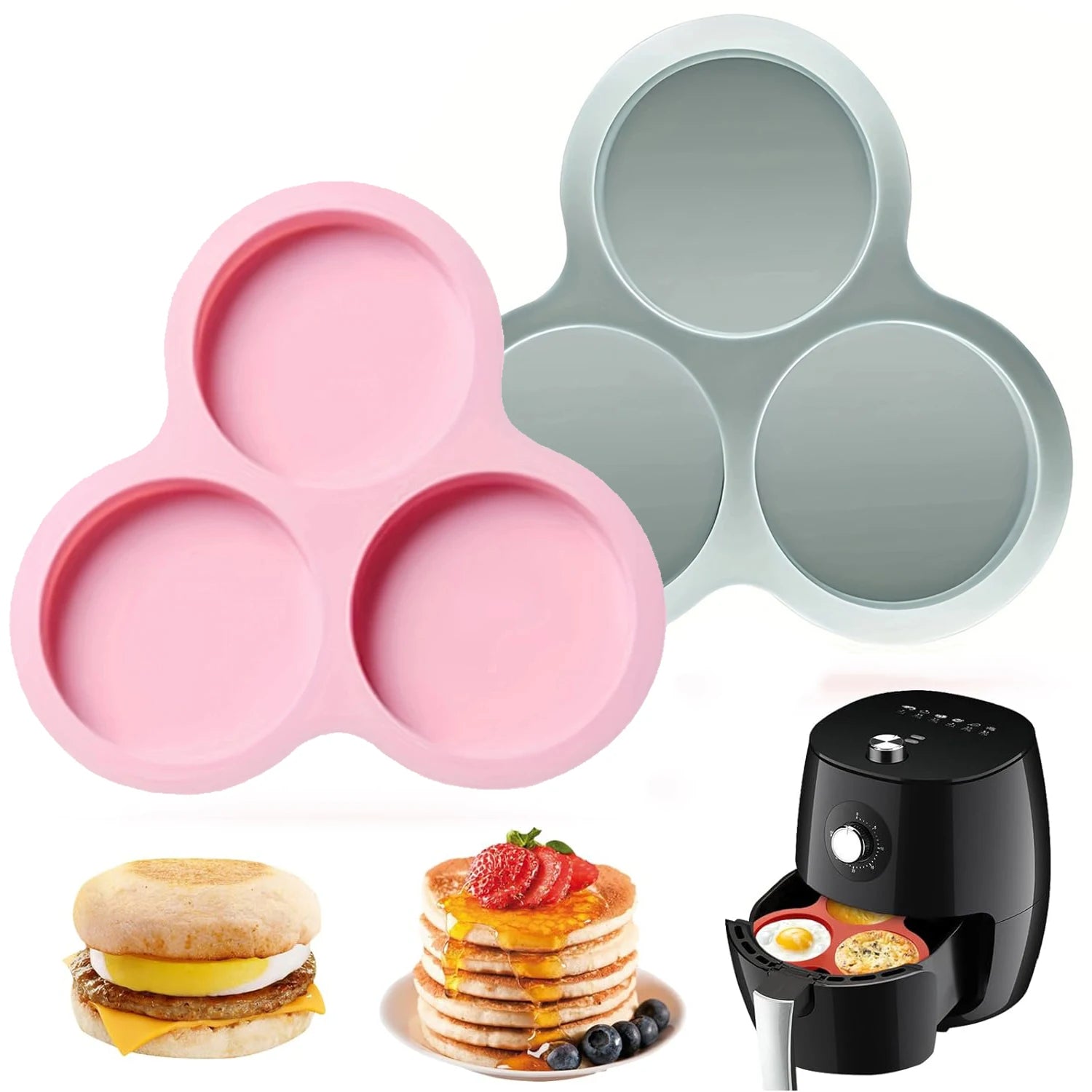 Cavity Air Fryer Egg Mold Silicone Mold for Air Fryer Round Shape Cupcake Nonstick Silicone Muffin Hamburger Pan DIY Cooking Ürün ana görseli