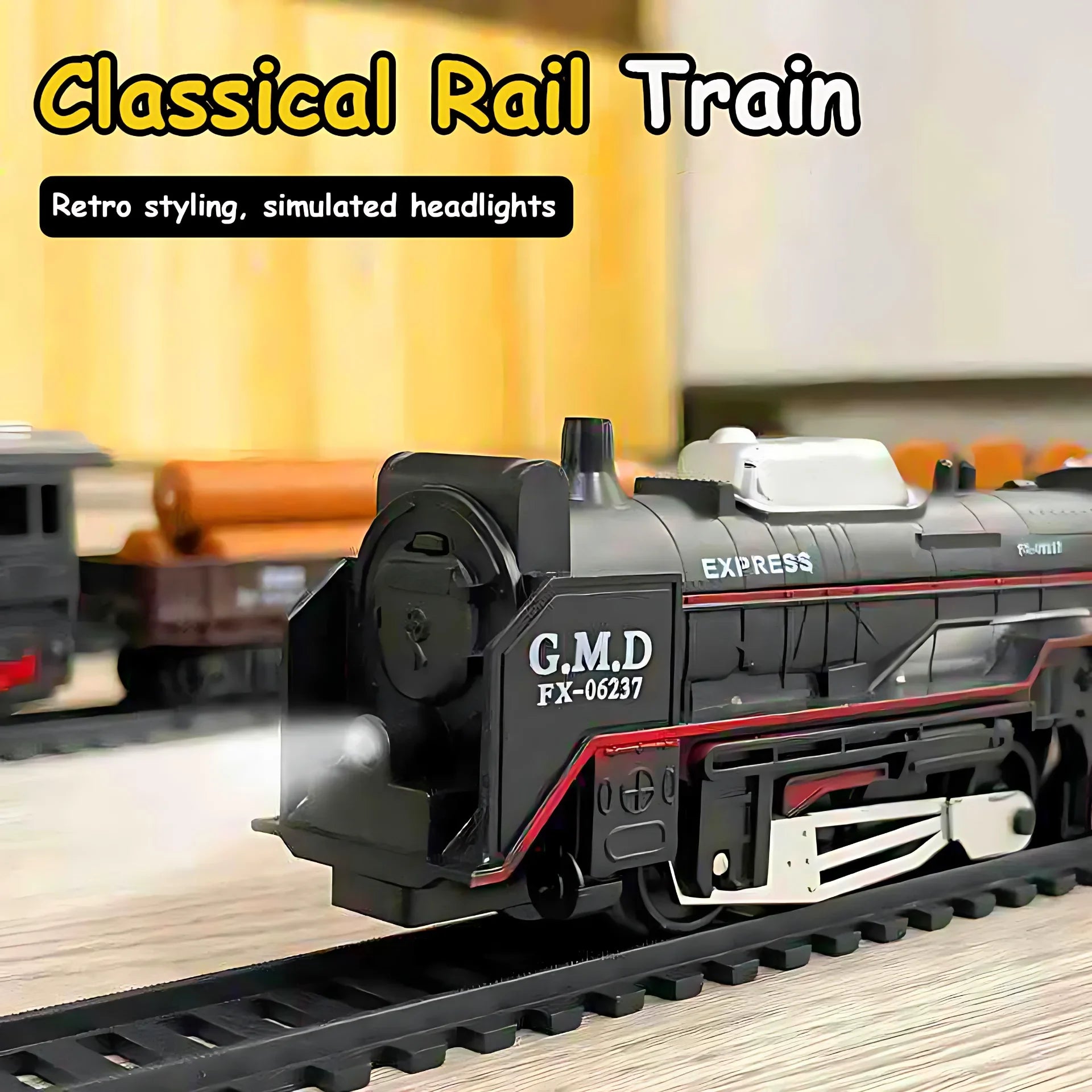 Vintage Electric Train Set with Realistic Lights Sounds Classic Steam Locomotive Railway Toy for Kids Interactive Play Gift Secondary image