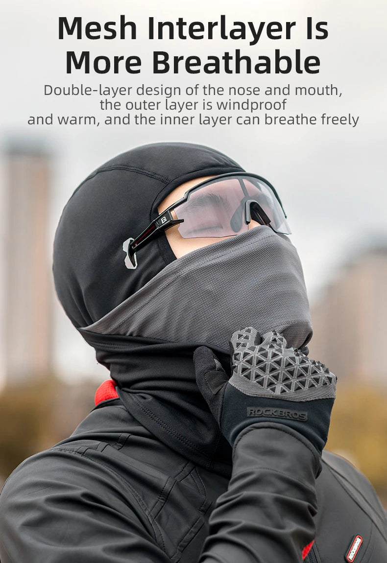 ROCKBROS Cycling Caps Full Face Mask Winter Breathable Windproof Fleece Bike Neck Cover Scarf Mask Skiing Motorcycle Bicycle Hat