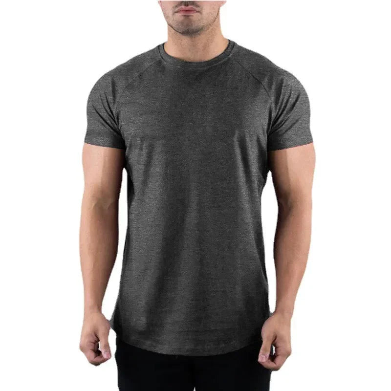 Men Summer Fitness Plain Gym T-shirt Clothing O-Neck Short Sleeve T shirt Cotton Slim Fit Tshirt Bodybuilding Workout Tees Tops Ürün ana görseli