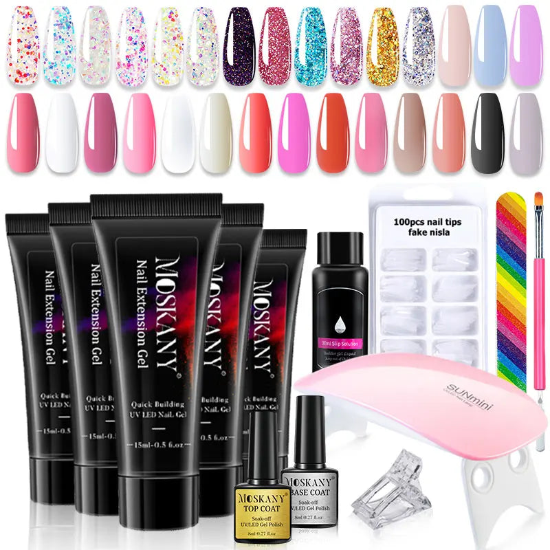 Poly Nail Gel Full Set With 6W LED Lamp Nail Set For Beginner Nail Tips Art 3D Design Decoration Extension Manicure Tools Kit Main image