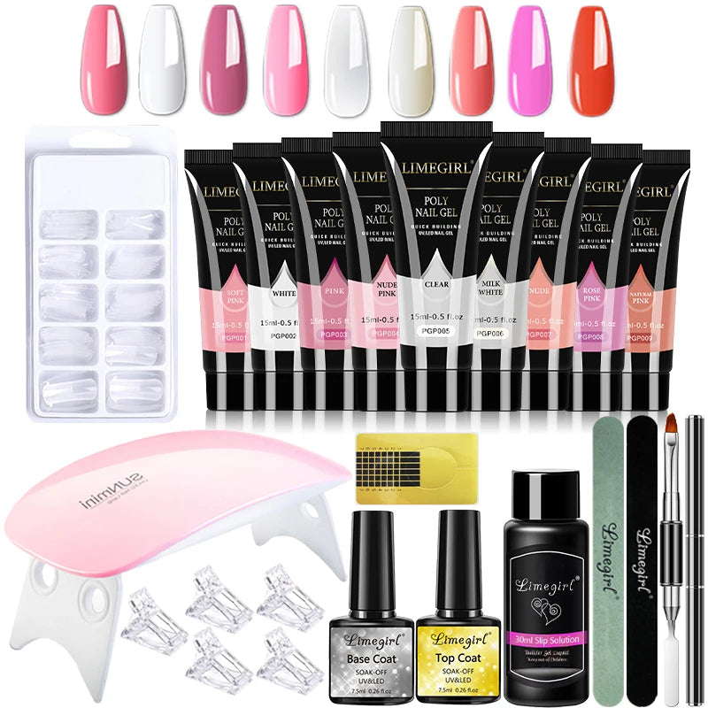 limegirl 15ml Extension Nail Gel Set 6W LED Lamp Full Manicure Set Finger Extend Mold Nail Kit All For Quick Extension Tool Kit