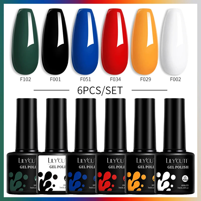 LILYCUTE 7ML 6PCS Neon Gel Nail Polish Set fluorescent Series Color Changing Semi Permanent Soak Off Manicure kit Nail Art Gel