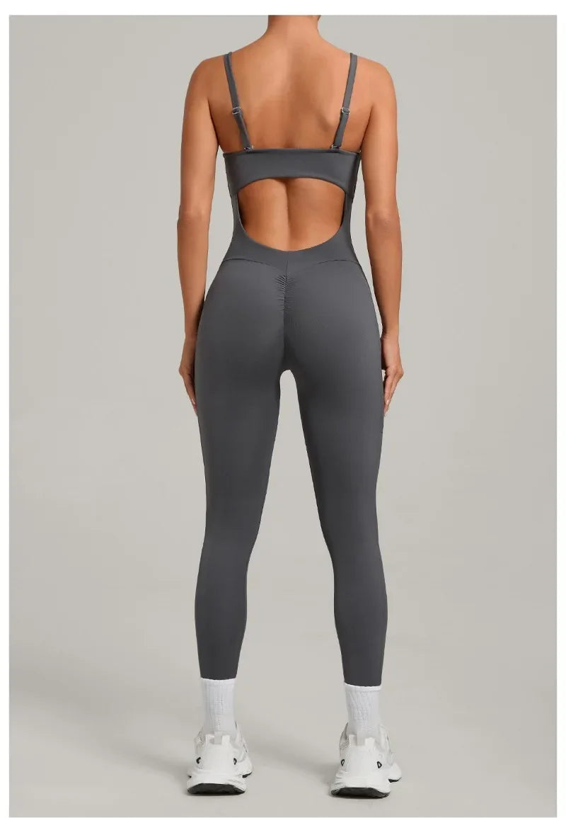 Women's Yoga Jumpsuits Sports Fitness One-piece Beauty Back Strap Pocket Hip-lifting Slim Fit Running Workout Training Bodysuits