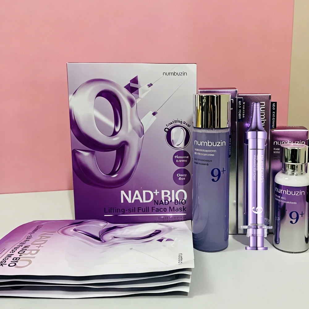 orea Numbuzin NO.9 NAD+ BIO Set - Lifting-sil Mask NMN Essence Retinol Eye Cream, Time Reversing Lift Firm Brighten Skin Care