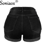 2024 Summer New Women Crimping Button Up Stretch Sexy Hole Jean Shorts High Waist Skinny Streetwear Trendy Ripped Denim Shorts