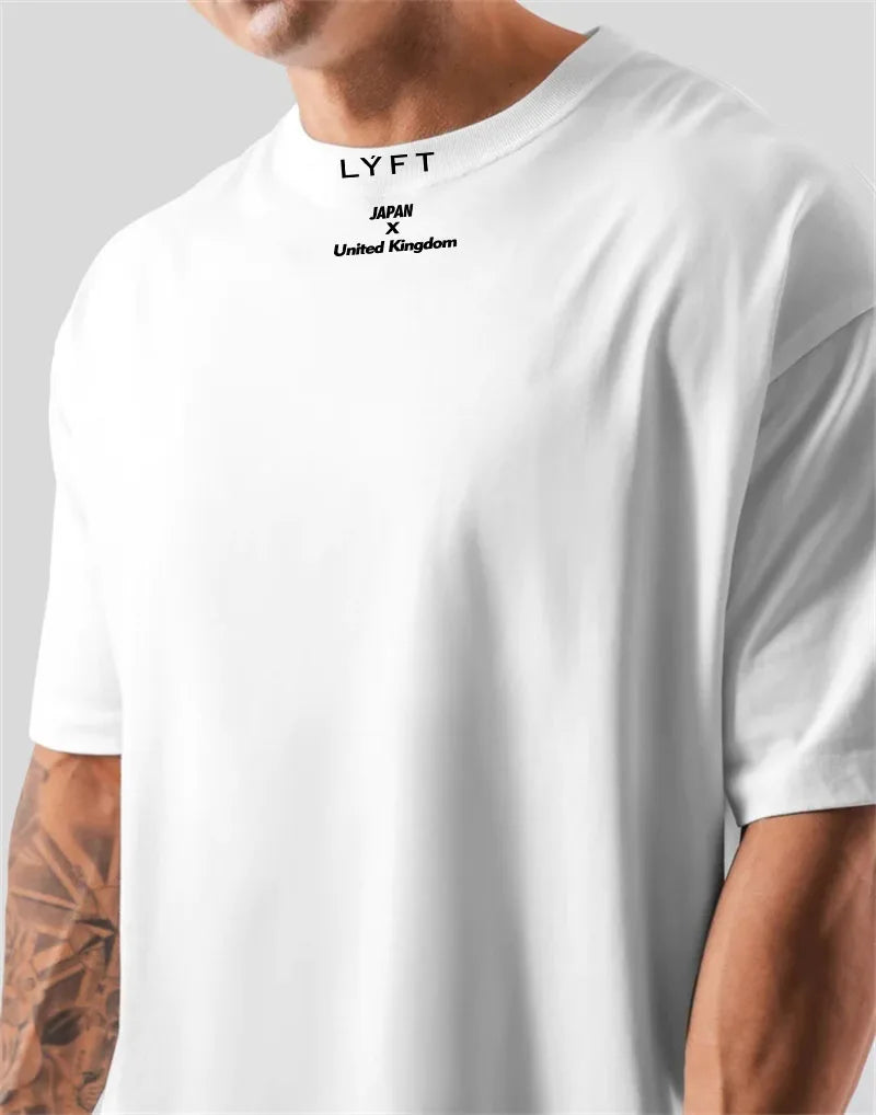 LYFT 100% Cotton Men's Gym T-Shirt Loose Fit Short Sleeve Sport Fitness Running Workout Training Shirt in Sizes M to XXXL