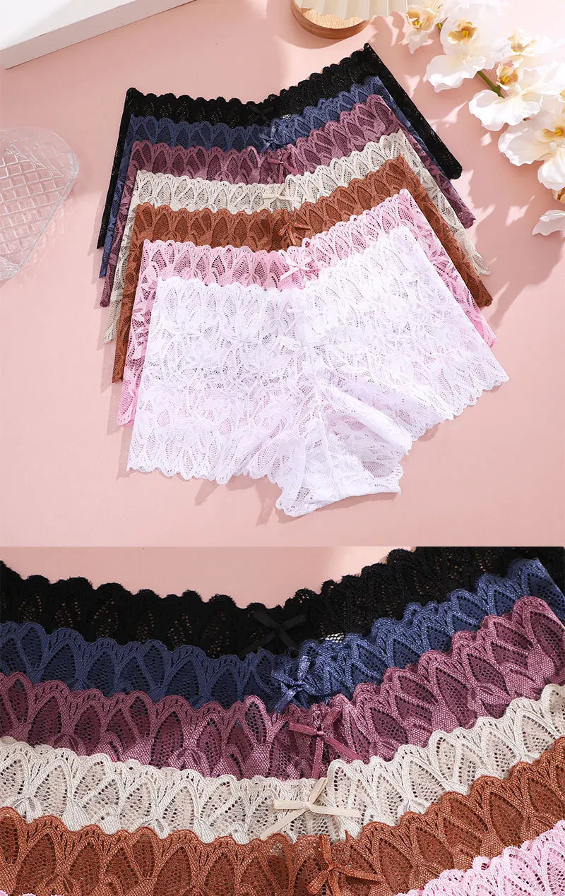 FINETOO 2Pcs Lace Four Shorts Women Low-Rise Panties Floral Underwear S-XL Girls Sexy Panties Ladies Lace Underpants Lingerie
