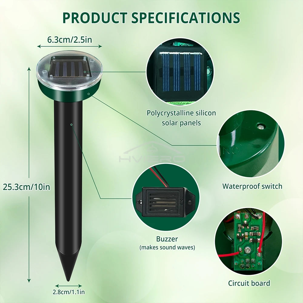 4/8X Solar Repeller Powered Ultrasonic Sonic Mouse Mole Pest Rodent Repellent Vibration Wave Yard Outdoor Garden Lawn Farm Field