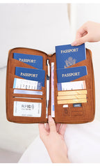 Multi-Functional RFID Blocking Passport Bag Travel Document Holder with Long Zipper Ticket Storage Wallet for Multiple Passports