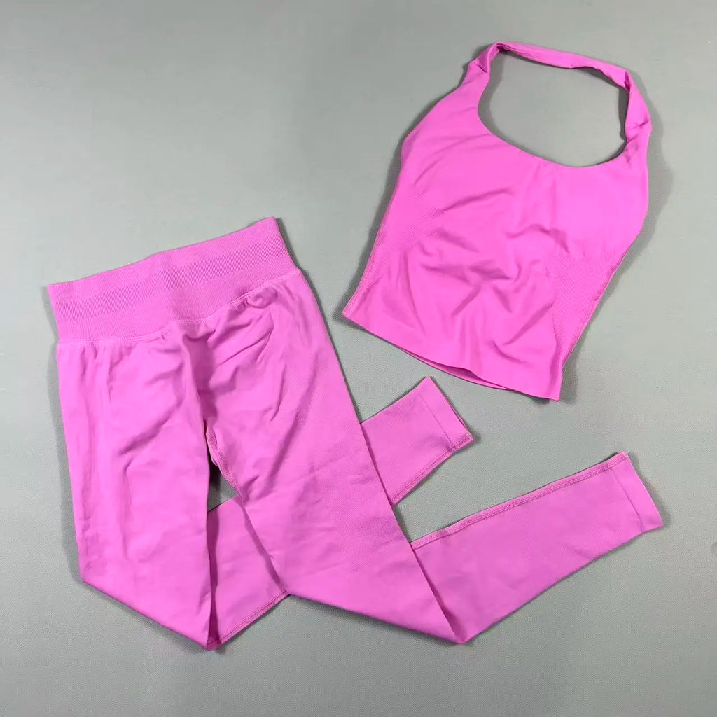 NO LOGO Yoga outfit sports Impact gym set Halter Top and leggings pant sets Backless halterneck High stretch sportswear
