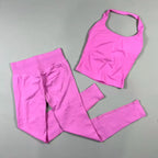 NO LOGO Yoga outfit sports Impact gym set Halter Top and leggings pant sets Backless halterneck High stretch sportswear
