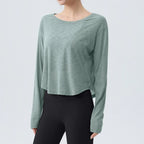 DRUR Women's Long Sleeve Yoga T-Shirts, Loose Fit Sports Fitness Crop Tops Casual Lightweight Thin Shirt For Gym Street Travel