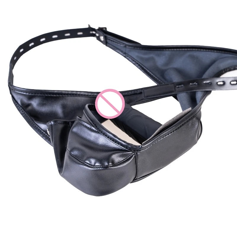 Multi-Functional Leather Chastity Panties with No Vibration Silicone Dildo Anal Accessories for Couple Sensual Play Sex Toys