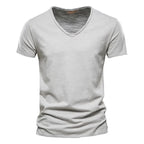 Spring Summer Cotton T Shirts Men 2025 Simple VNeck Stretch Solid New Tops Clothing Casual Tshirt Man Streetwear Cool Tee Shirts
