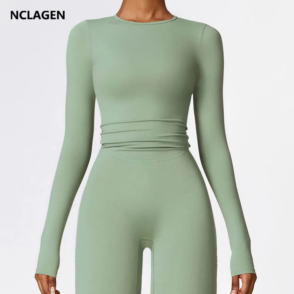 NCLAGEN Yoga Shirts For Women Long Sleeve Winter Fitness Running Gym Clothes Workout Dry Fit Breathable High Elastic Sports Top Ürün ana görseli