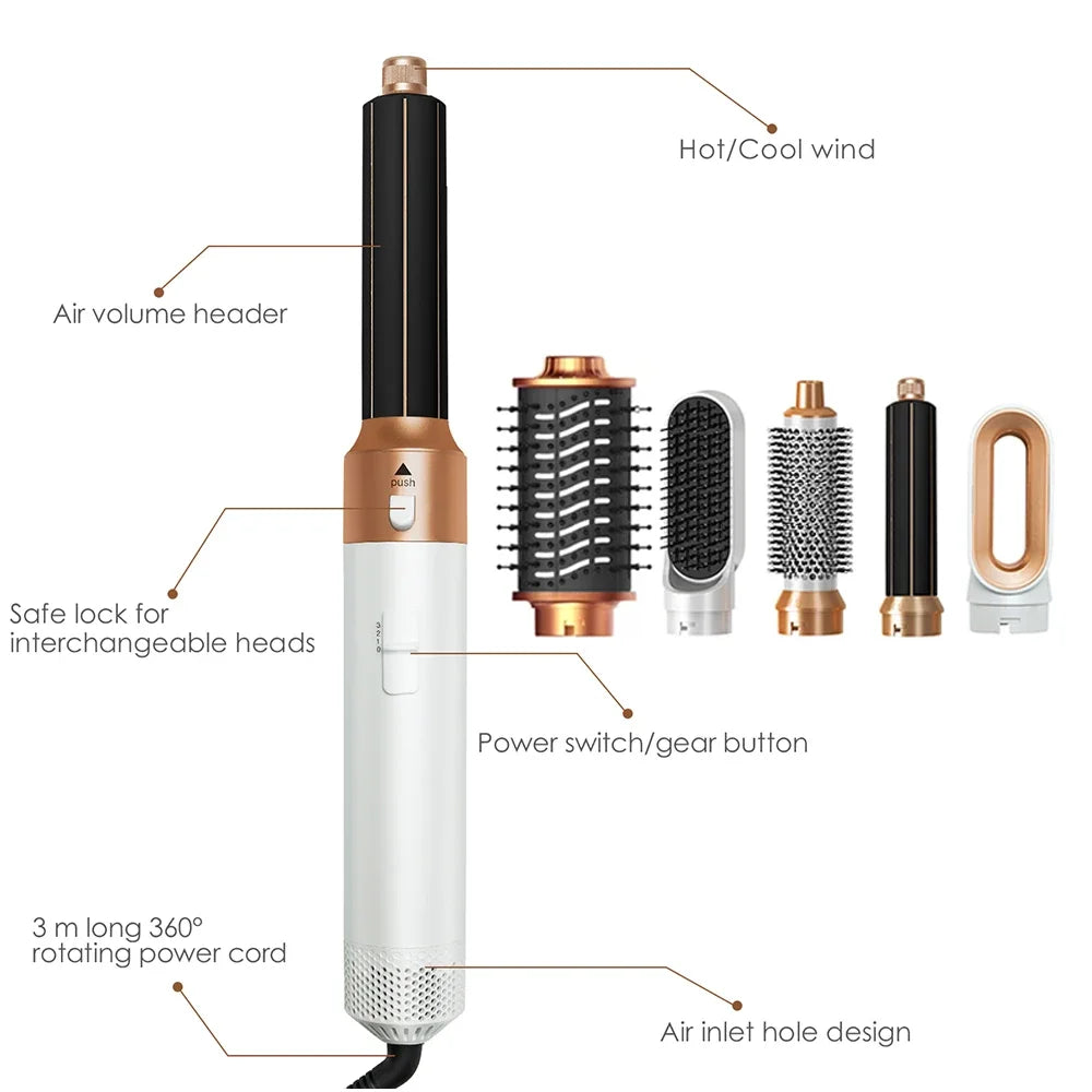 6 in 1 Hair Dryer Brush Hot Comb Set Professional Curling Iron Hair Straightener Styling Tool Air styling Hair Dryer Household