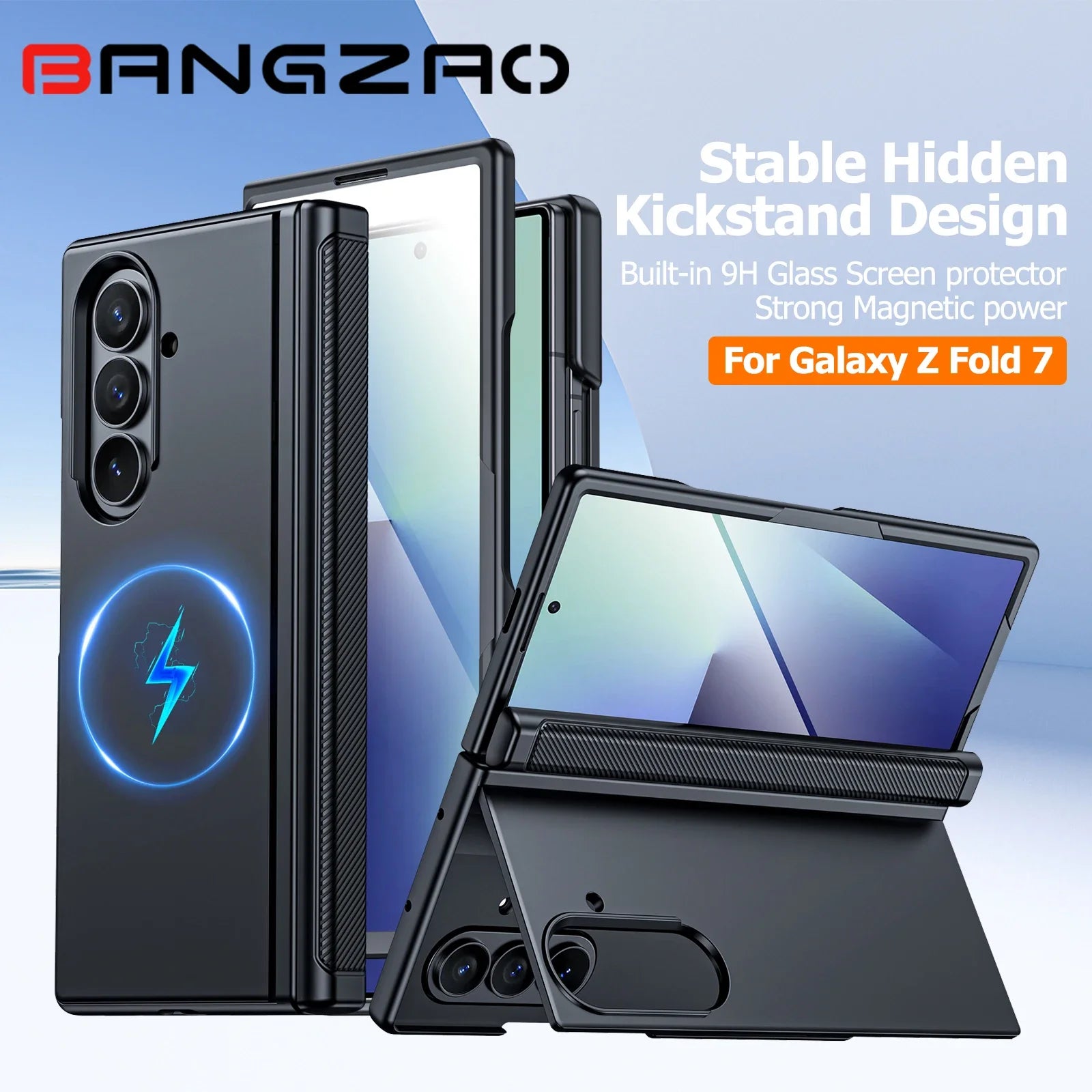 Fit for Magsafe,Hinge Protection,Screen Protector,Built-in Hidden Kickstand,Slim Shockproof Phone Case for Galaxy Z Fold 7-Black Main image