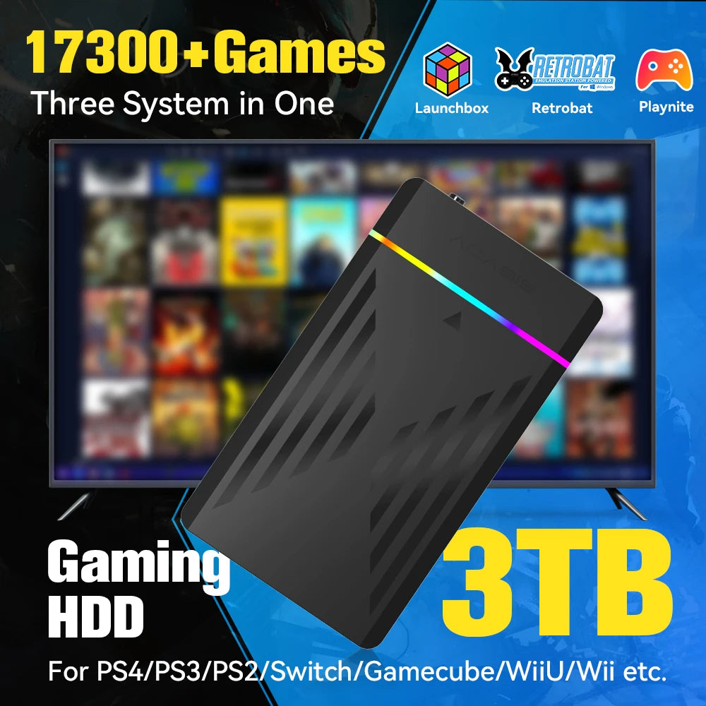3TB Portable Gaming HDD LaunchBox/Retrobat/Playnite Retro Game Console with 17300+ AAA/3D/Retro Games for PS4/PS3/PS2/Switch/Wii Ürün ana görseli