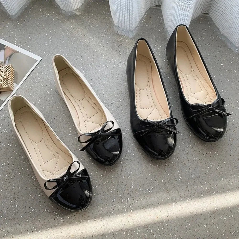 Ballerina Mother's Shoes Women's Flat Shoes Comfort Non-slip Ladies Loafers Leather Flats Elegant Bowknot Women's Single Shoes Ürün ana görseli