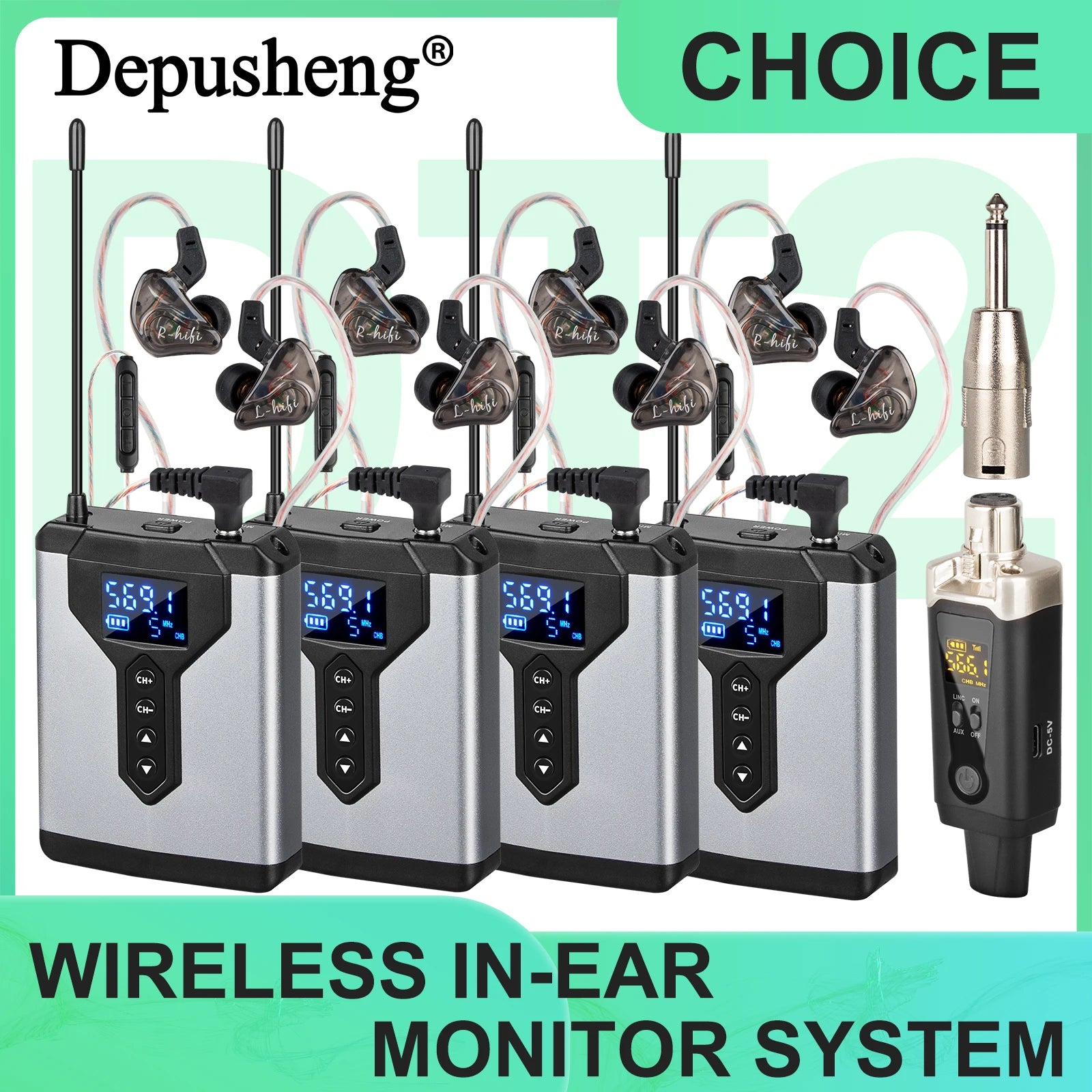 Stereo UHF in-ear monitoring wireless system DT1/2/4 transmitter and receiver of live music stage performance studio Ürün ana görseli