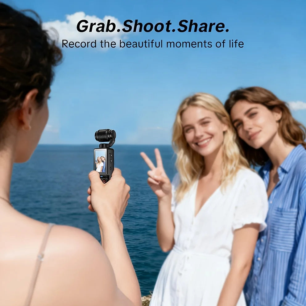 W&O 4K HD Action Camera, 1.9'' CMOS Sensor, 180° Rotatable, USB Rechargeable, Handheld Sports Vlog Camera for Daily Recording