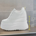 Fujin 13cm 2025 Genuine Leather Platform Wedge Flats Shoes Chunky Sneaker Casual Comfy High Brand Fall Autumn Walking Shoes