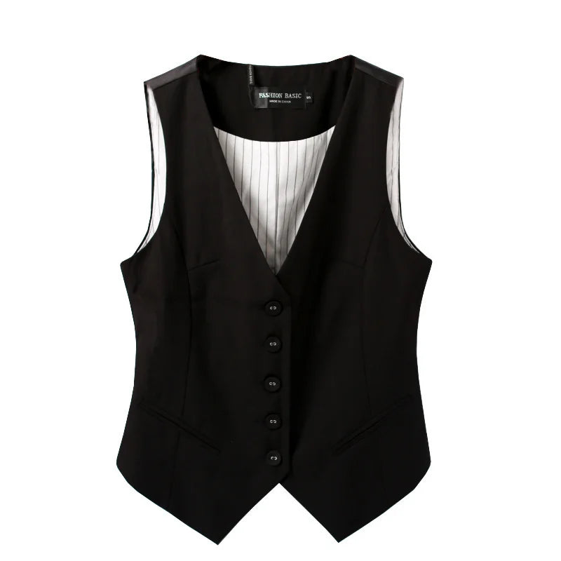 #0709 Spring Autumn Suit Vest Women Sleeveless Jacket Short Office Vest Coat Slim Single Breasted Vest Waistcoat Female Black