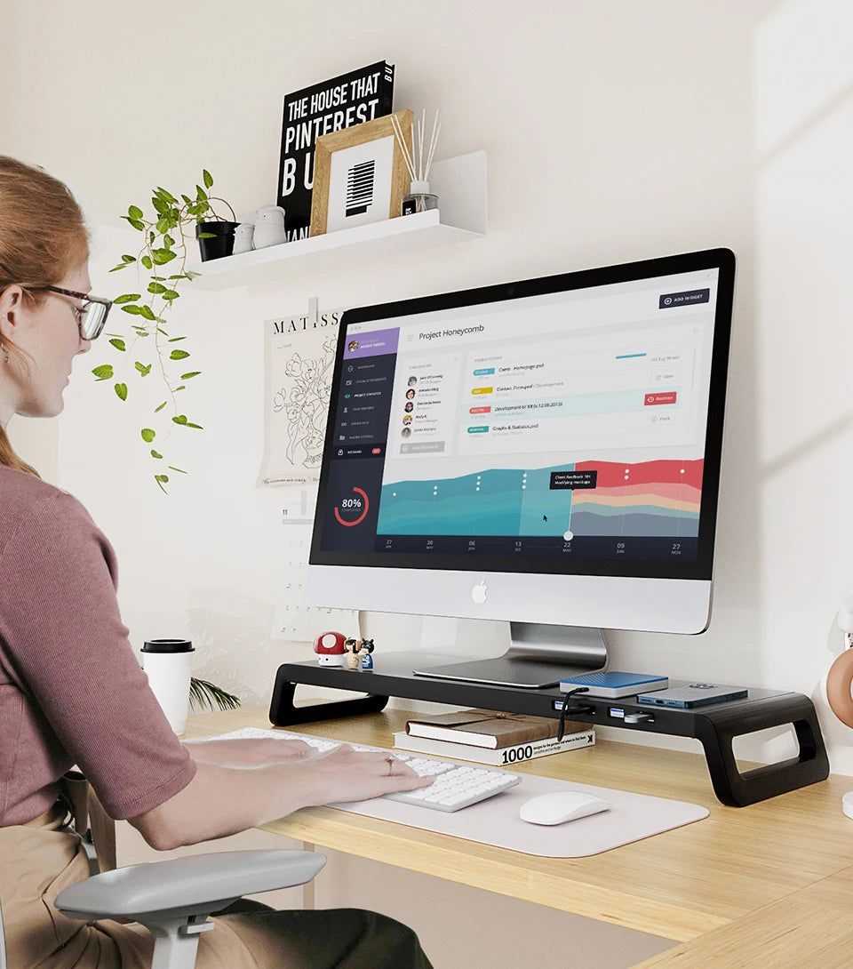 Monitor Stand Desk Monitor Stand Riser with USB 3.0 Hub Lightweight Sturdy Aluminium ABS Material Monitor Desk Shelf