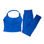Halter Top Leggings 2-Piece Set Seamless Halterneck Backless Yoga Top+Scrunch Booty Leggings Fitness Gym 2pcs Set